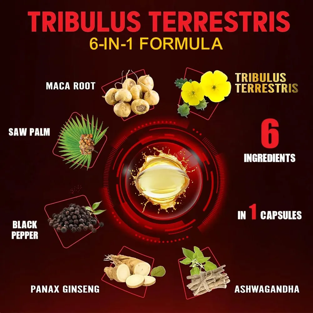 Tribulus Terrestris Extract Capsules - with Maca Ashwagandha - Energy Endurance & Natural Energy Non-GMO — image 2