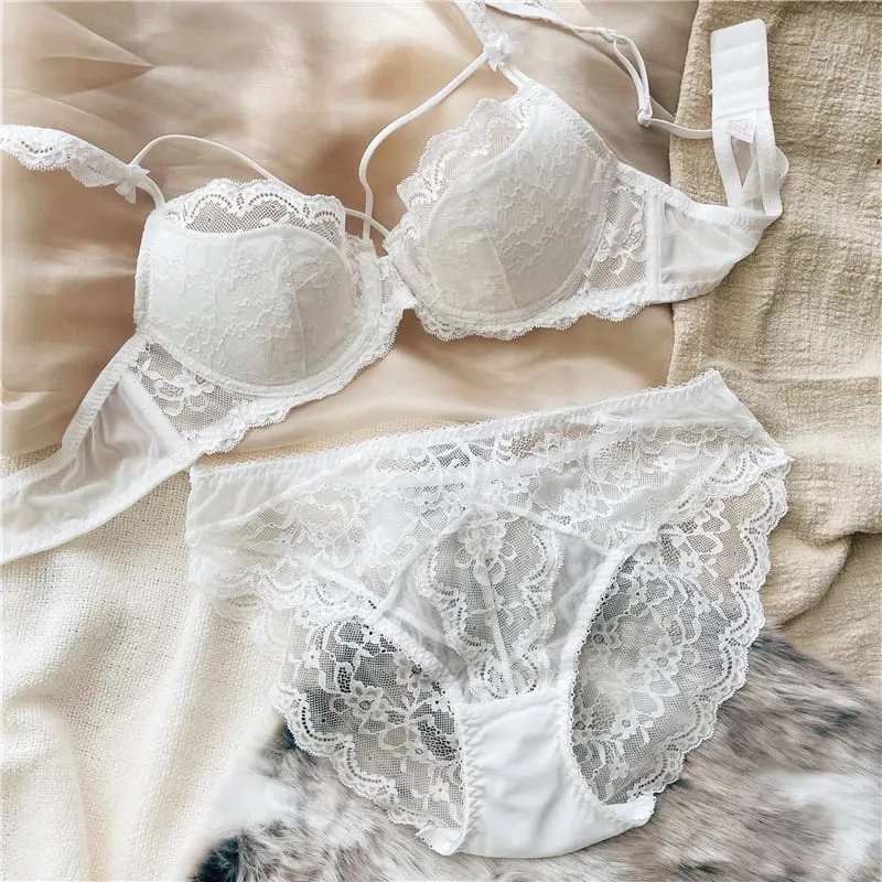 2 Pieces Sexy Lace Push Up Bra Set Women Ultra-thin Cup Bralette Breathable Plus Size Underwear Classic Hollow Bras and Panties — image 9