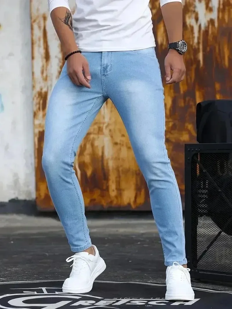 Men Jeans Stretch Skinny Denim Pants Solid Color Black Blue Spring Luxury Street Harajuku Hip-Hop Style Slim Fit Trousers Brand — image 9