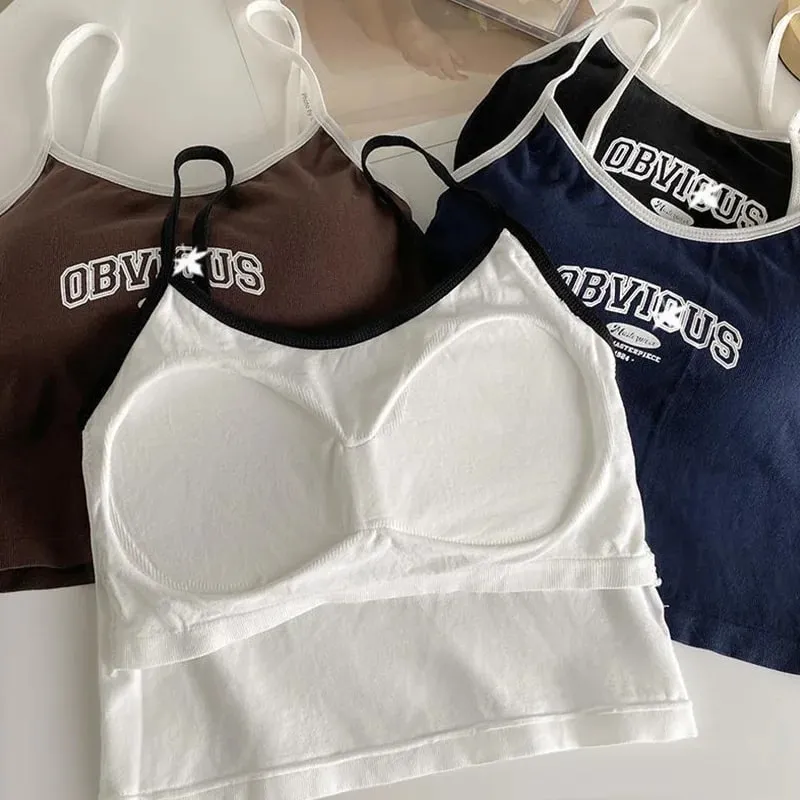 Summer Hot Picture Printing Girl Student Spaghetti-Strap Camisole Top Sexy Outerwear Fixed Cup Chest Pad Chest Wrap Underwear Fe — image 5