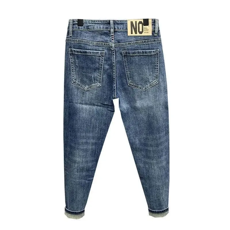 High Quality Fashion Luxury Harajuku Spring and Autumn Casual Blue Slim Jeans for Men New Pencil Pants Design 2024 Denim Jeans — image 3