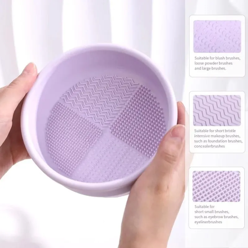 Makeup Brush Cleaning Mat 3-In-1 Silicone Washing Bowl with Brushes Scrubber Foldable Powder Puff Cosmetic Sponge Drying Tools — image 5