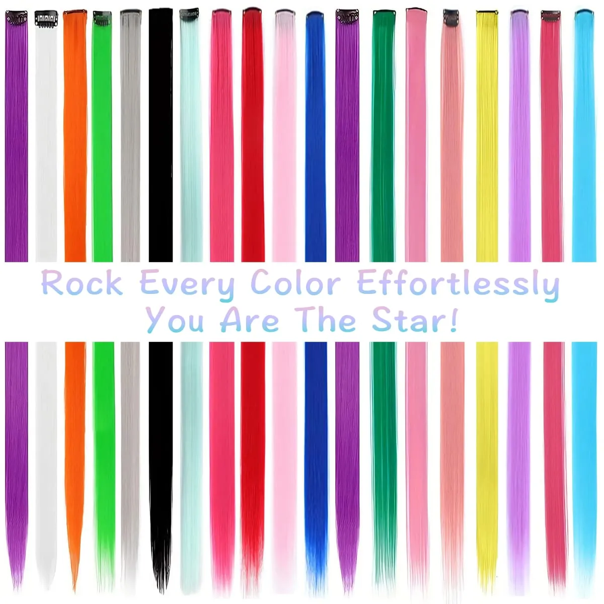 Hair Extensions Clip in 22 Inch Colored Hair Extensions Party Highlights Long Straight Synthetic Hairpieces for Women Kids Girls — image 8