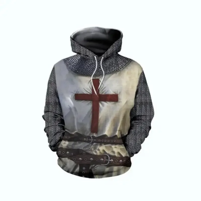 Knights Templar Armor Hoodies Jacket Crusader Cross Medieval Sweathsirt Pullover Full Printed 3D Men's Hoodie Tracksuit Carnival — image 7