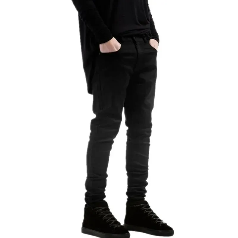 Spring Autumn New Black Stretch Men's Jeans Slim Small Feet Casual Simple Solid Color Male Skinny Denim Trousers Streetwear — image 5