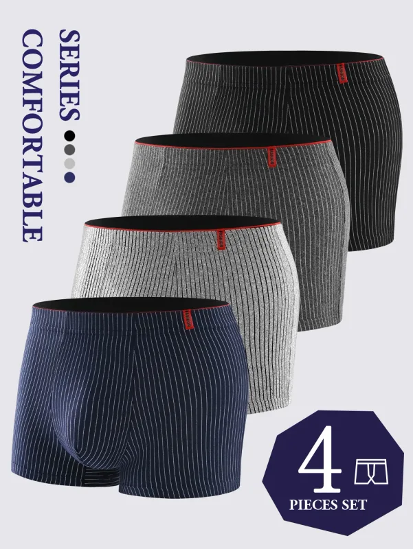 4 stycken boxerunderkläder för män Mjuka, ventilerande och bekväma herrbyxor Randig Trendig personlighet Casual lösa boxershorts