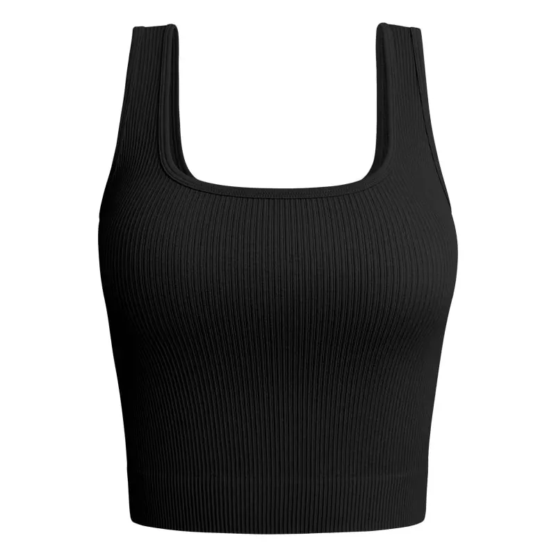 Women Solid Square Neck Ribbed Tank Top Camisole Women Summer Basic Elastic Sleeveless Crop Tops — image 10