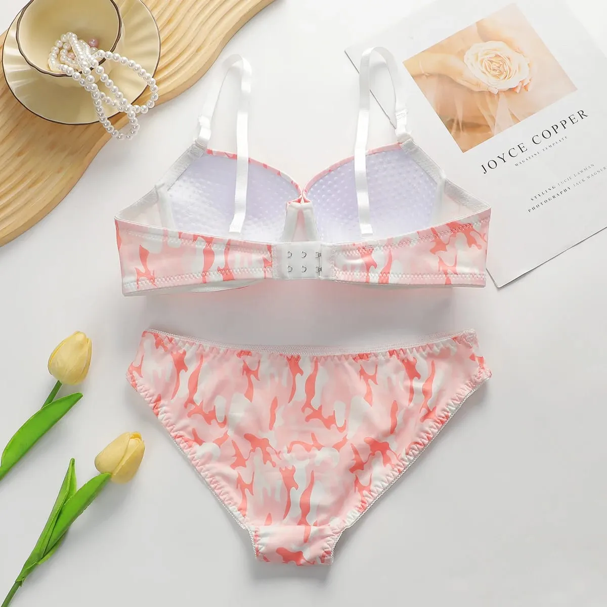 Hot Selling New Sweet Pink Camouflage Design With Steel Ring Gathering Pull And Anti Sagging Bra A2139 — image 2