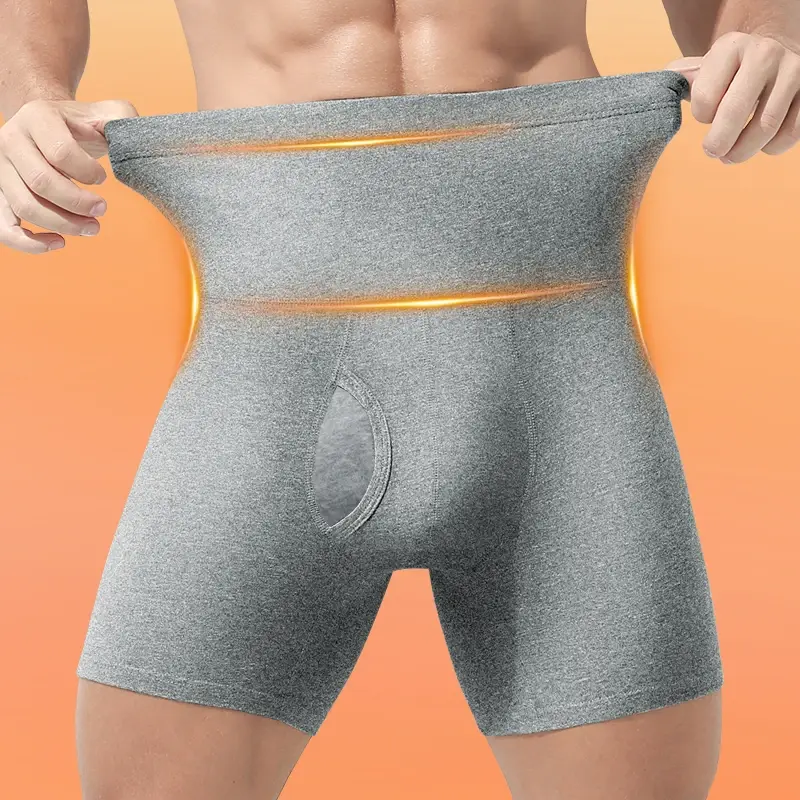 Men's High Waisted Belly-Control Underwear Plus Fat Plus Size Anti-Wear Leg Waist Protection Warm Fleece-Lined Thickeneded Sport — image 4