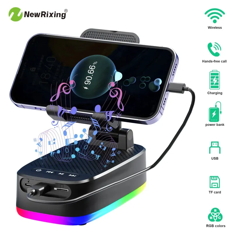 Kablosuz Telefon Tutucu Taşınabilir Hoparlör Hoparlör Telefon Tutucu Acil Güç Bankası 1800 mAh Pil USB Şarj Eller Serbest — image 4