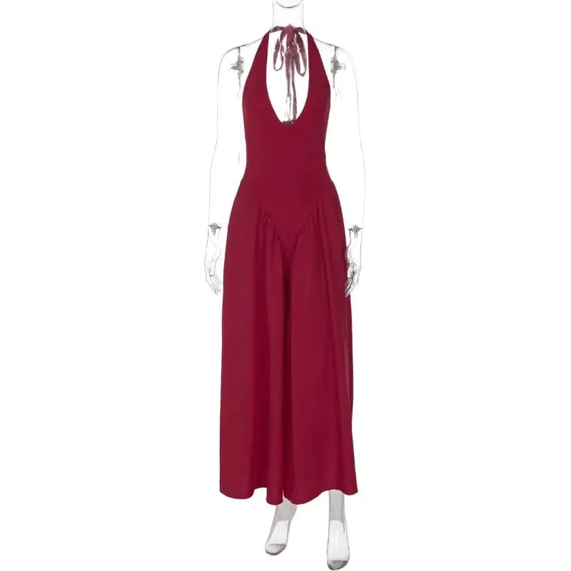 Talenza Backless Deep V Spliced Long Dress Summer Women's Sexy Party Dress Halter New Fashion Slim White Sleeveless Long Dress — image 11