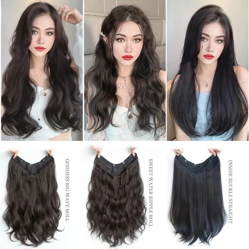 Part Synthetic Clip In Hair Extension Long Thick Curly Natural Blonde Flase Hair Hairpieces For Women Heat Resistant — image 3