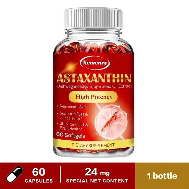 Astaxanthin Softgels 24mg - Support Skin Eye Joint Health Anti-oxidation Relieve Eye Fatigue Enhance ImmunitySupplements