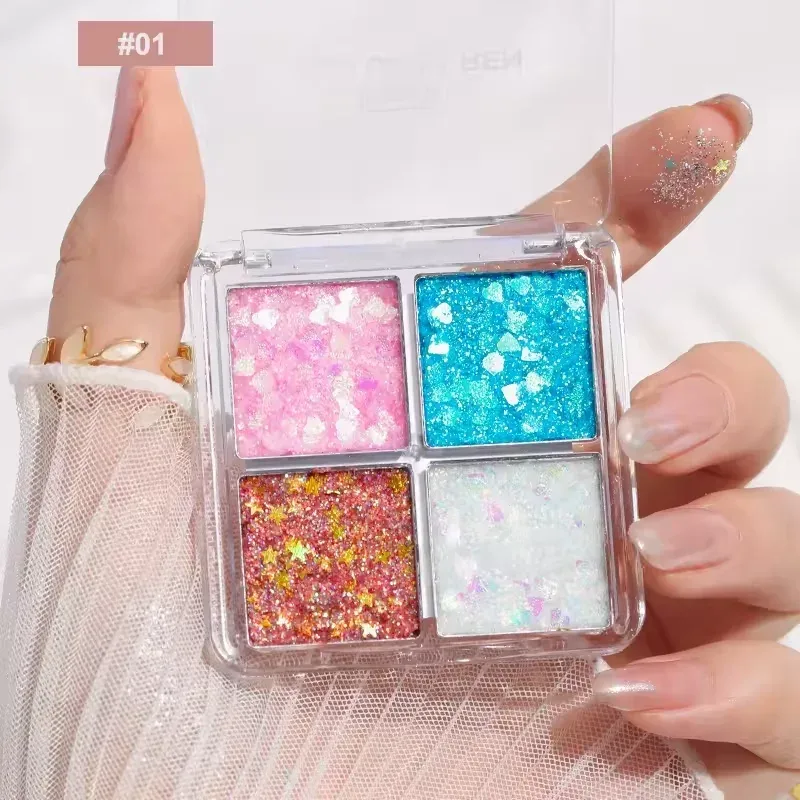 Mini 4 Color Eyeshadow Palette – Pearl Glitter Elf Realm Style Pink Shimmer Sequin Eye Makeup for Festival & Daily Looks — image 8