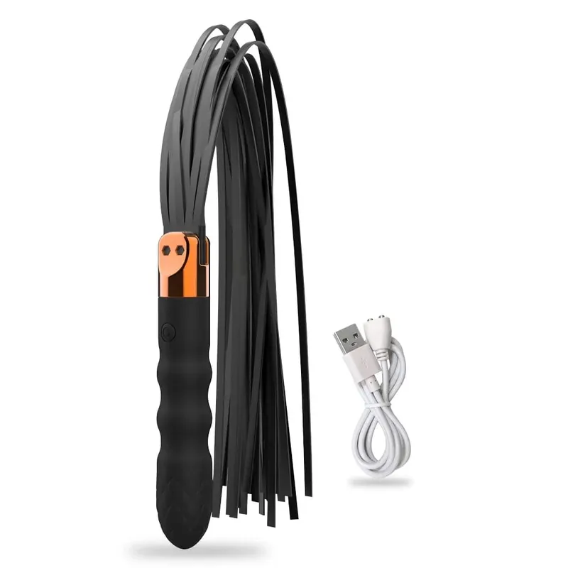 Leather Sex Whip Spanking Flogger Anal Vibrator G Spot Massage Multifunction Pleasure Wands for Fetish SM Restraint Bondage 18+