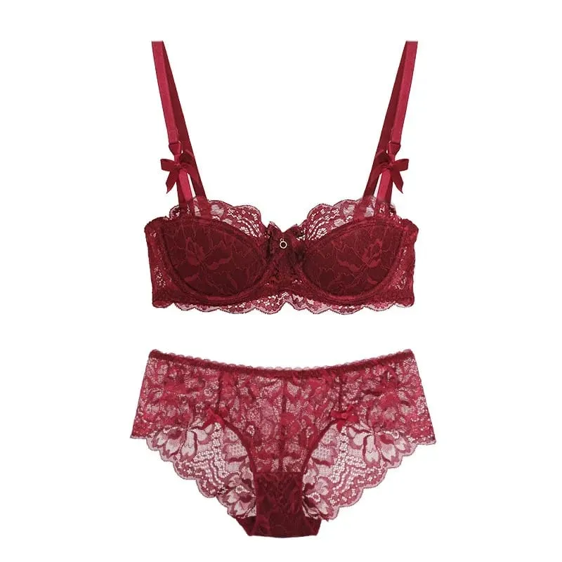 Modest French Pure Desire Bralette AB Cup Couverture complète Soutien-gorge en dentelle et ensemble Petit buste Push Up sans fil pour fille potelée Bow Grande taille — image 3