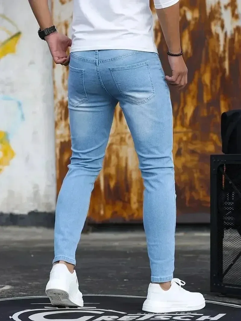 Men Jeans Stretch Skinny Denim Pants Solid Color Black Blue Spring Luxury Street Harajuku Hip-Hop Style Slim Fit Trousers Brand — image 10