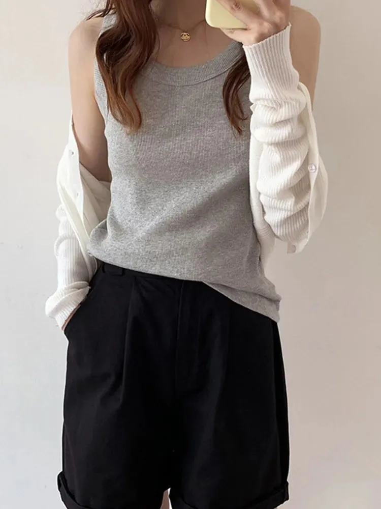 Summer Knitted Solid Color Tanks Top White Skinny Camisole Women Basic Camisole T-Shirt — image 6