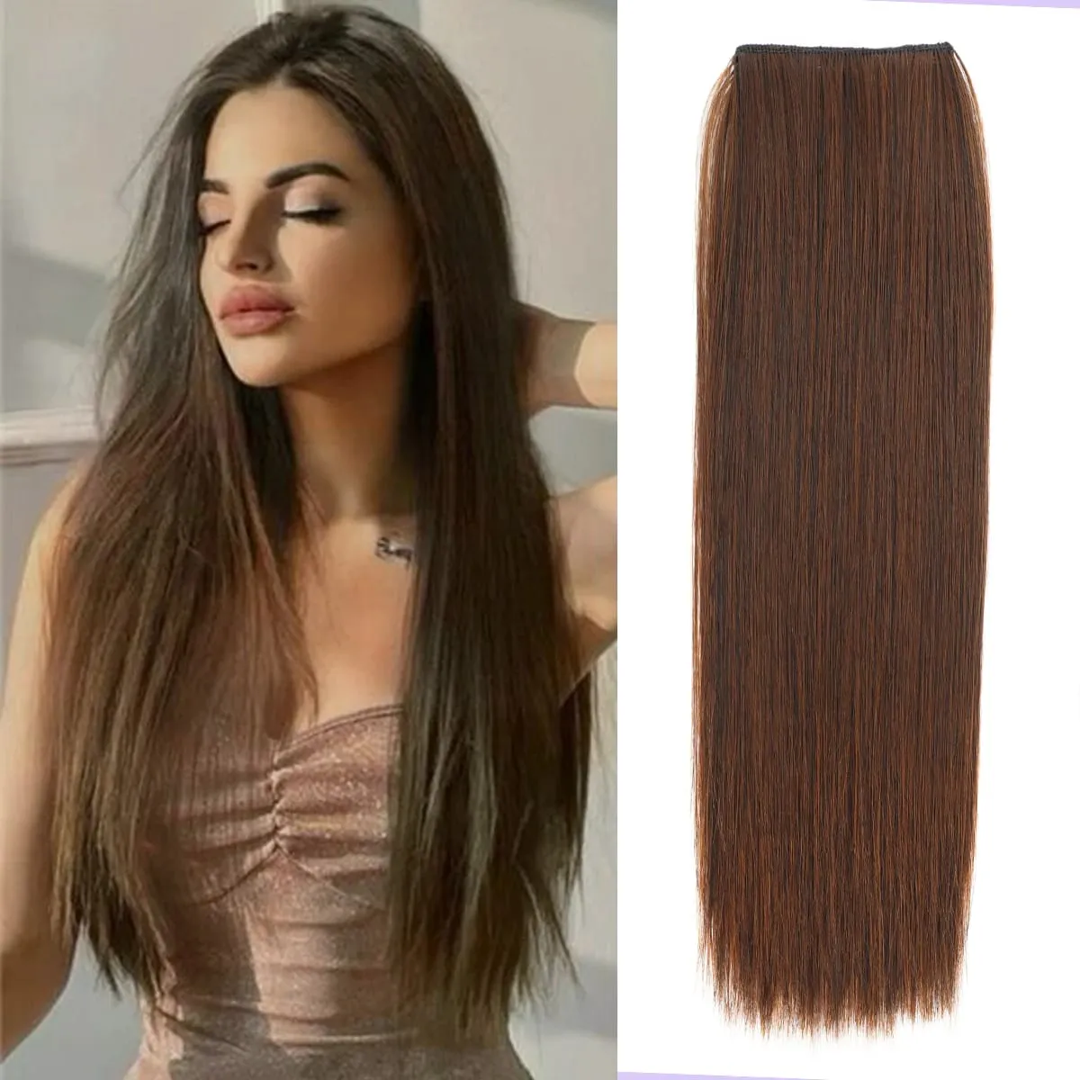 12Inch Synthetic 2 Clips in Straight Hair Extensions Invisible Hair Extensions Synthetic Straight Heat Resistant Fiber Hairpiece — image 8
