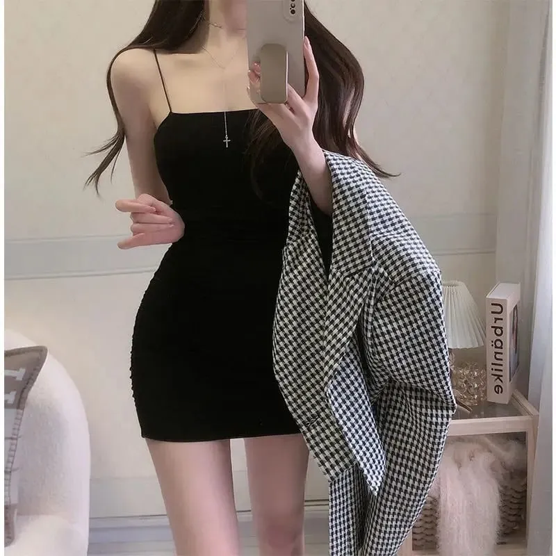 Elegant Solid Sling Sleeveless Type A Sheath Mini Short Dresses Summer New Sexy Slim Slimming Arm Covering Dresses