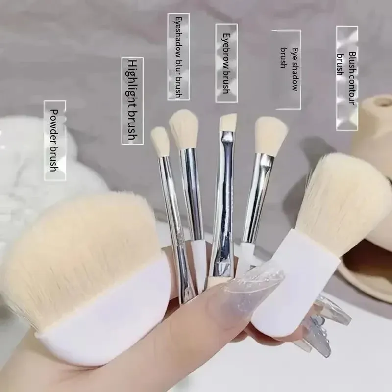 6 Buah Set Kuas Rias Travel Mini dengan Kotak Bening Kuas Rias Concealer Pencampur Foundation Bedak Kosmetik Portabel — image 4