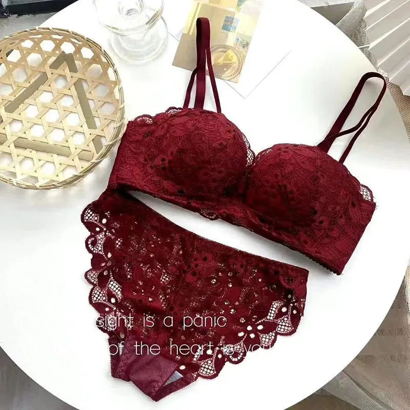 새로운 푸시업 란제리 세트 편안한 와이어 프리 및 경량 브라는 리프트 및 측면 지원을 제공합니다 섹시하고 절묘한 레이스 디자인 — image 4