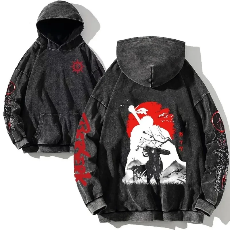 HAI Customizable Retro Washed Hoodies 100% Cotton Tops Black Acid Vintage Hooded Sweatshirts Oversize Hip Hop Male Pullover — image 17