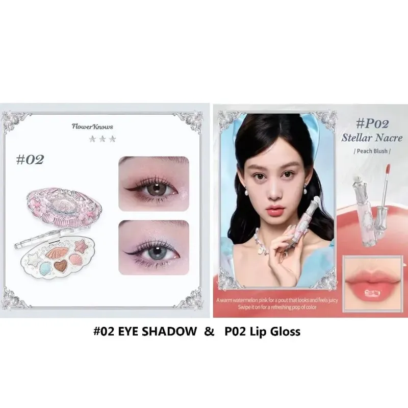 Makeup Gift Set Flowerknow Shell's Jewel Eyeshadow Blush Lip Glaze Setting Powder Correcting Primer For Women Full Kit