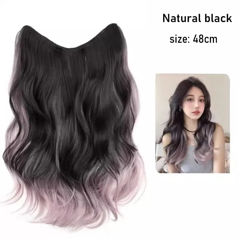 Synthetic 5 Clip 50cm Colored Hair Extensions Water Wave Wig Pink Wig Gray Wig Clip on Hair Extensions Christmas