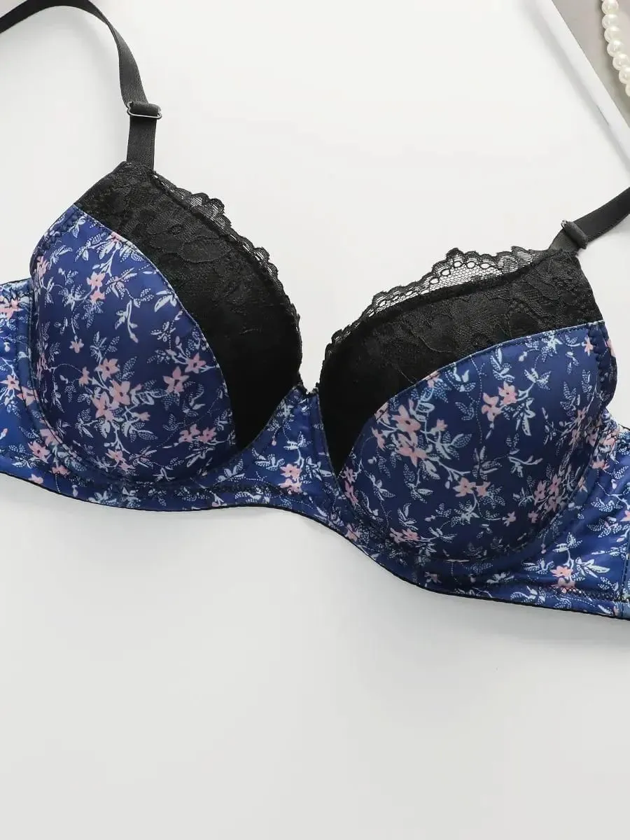 Women's Sexy Printed Lace Edge Bra Set With Steel Ring Gathering Push Up Daily Close Fitting Underwear Set B6016 — image 3