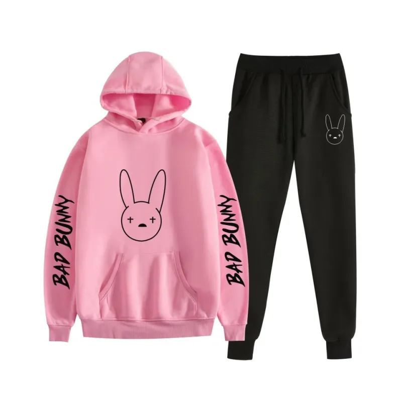 Costume Harajuku confortable imprimé mauvais lapin, sweat-shirt et pantalon de survêtement pour femmes, sweat à capuche + pantalon, ensemble 2 pièces pour garçons/filles — image 60