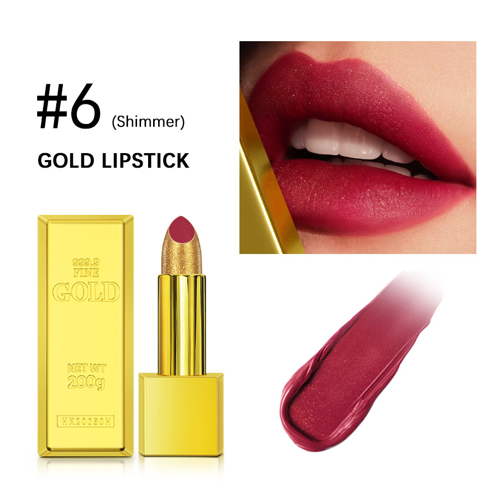 Hallowmas High-pigmented Gold Lipstick Shiny Metallic Matte Velvet Waterproof Long Lasting Sexy Gold Lip Gloss Women Lip Makeup — image 10