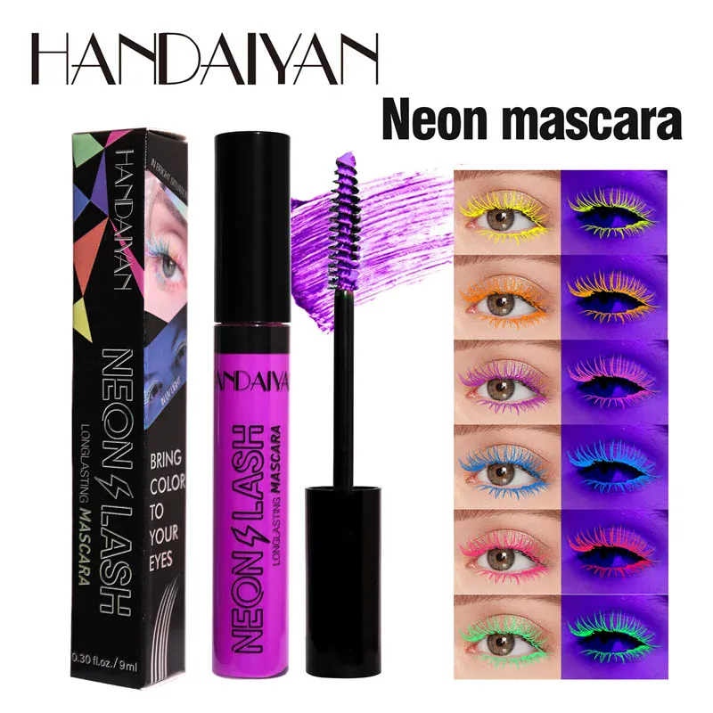 Fluorescence Mascara Waterproof No Blooming Fast Dry Colorful Neon Eyelashes Curling Yellow Blue Lengthens Eye Lashes Cosmetics — image 3