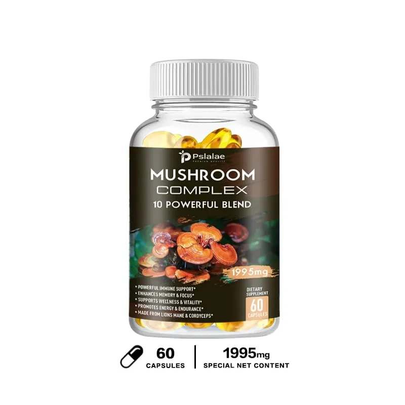 Mushroom Complex Capsules - with Lions Mane Chaga Reishi Cordyceps - Support Immune System Memory Focus and Relieve Stress — image 8