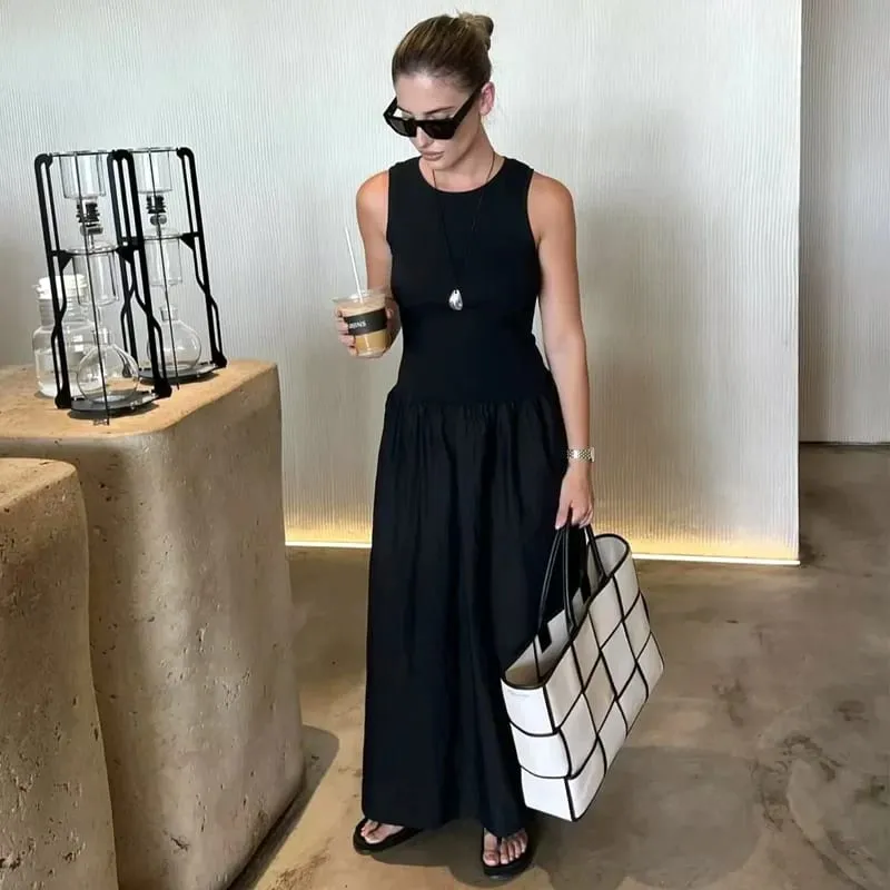 Women's Black Long Dresses 2025 Spring Sleeveless Elegant Dresses Fashion Casual Vintage Party Khaki Dresses Vestidos — image 2