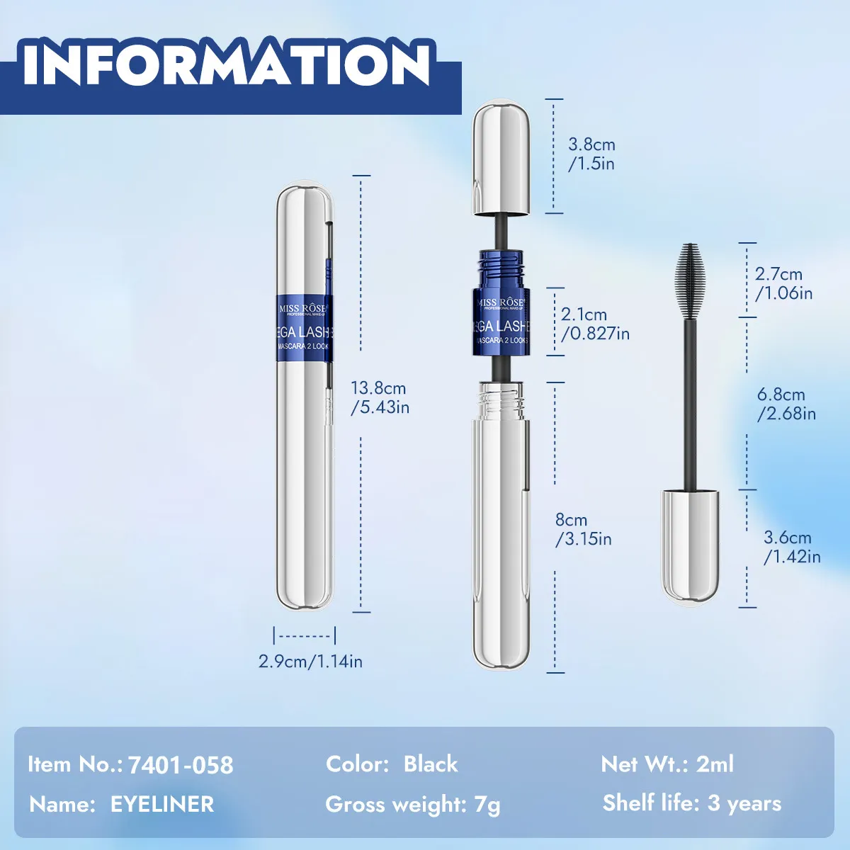 Sort Mascara Sæt Stort børstehoved Volumengivende Forlængende Curling Mascara Vandtæt øjenvipper Primer Øjenmakeup Kosmetik