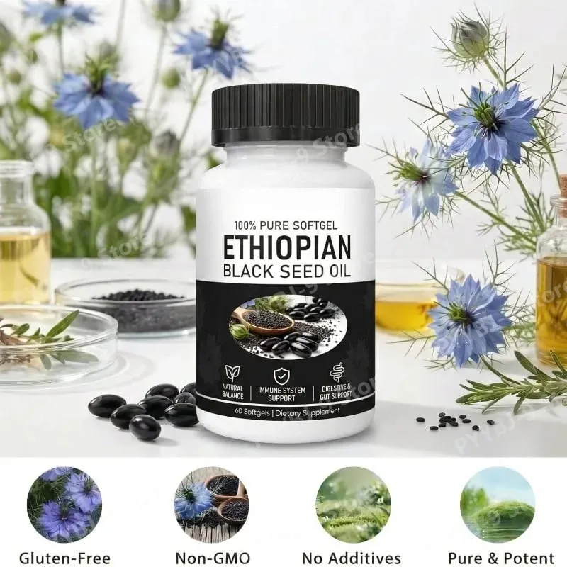 Etiyopya Çörek Otu Yağı Softgels 800mg Soğuk Preslenmiş Bitkisel Özlü Kapsüller Günlük Sağlık Dengesi Desteği GDO'suz 60 Sayısı — image 6