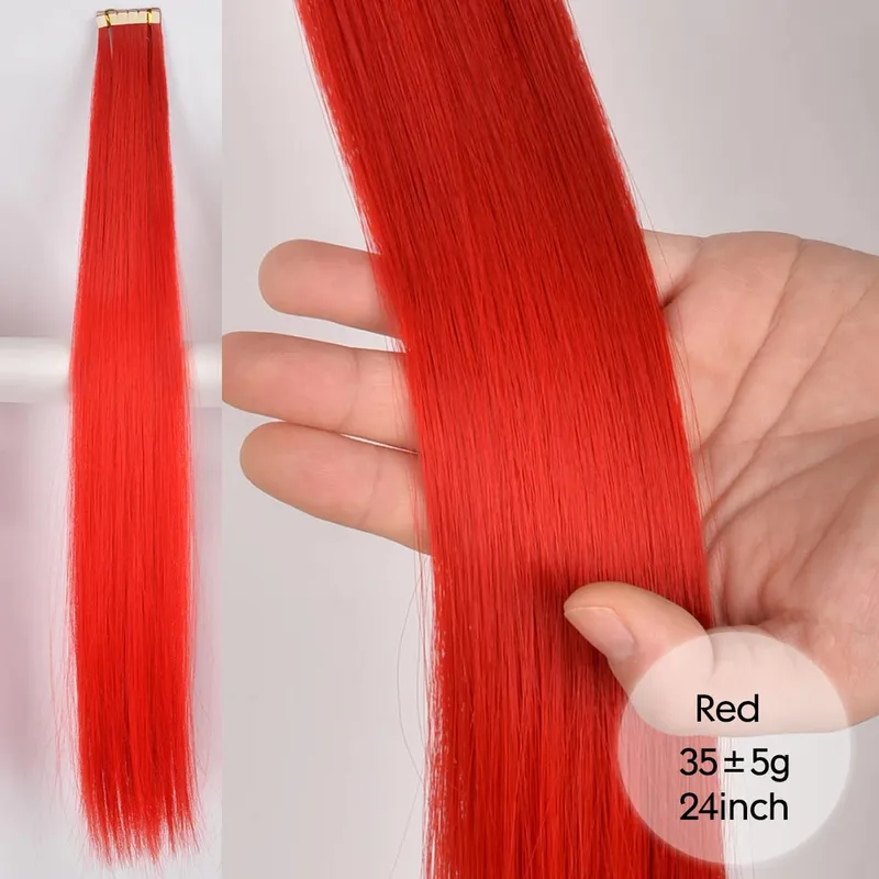Tape In Straight Synthetic Hair Extensions Invisible Hand Tied Tape in Hair Natural Skin Weft Seamless Double-sided Adhesiv — image 16
