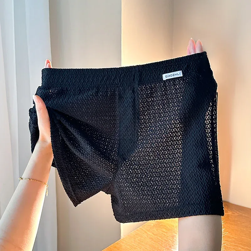 Celana Pendek Boxer Jacquard Sutra Es Pria Baru, Longgar dan Bernapas, Ukuran Besar, Potongan Persegi, Pakaian Dalam Pria Sederhana Kasual Rumah