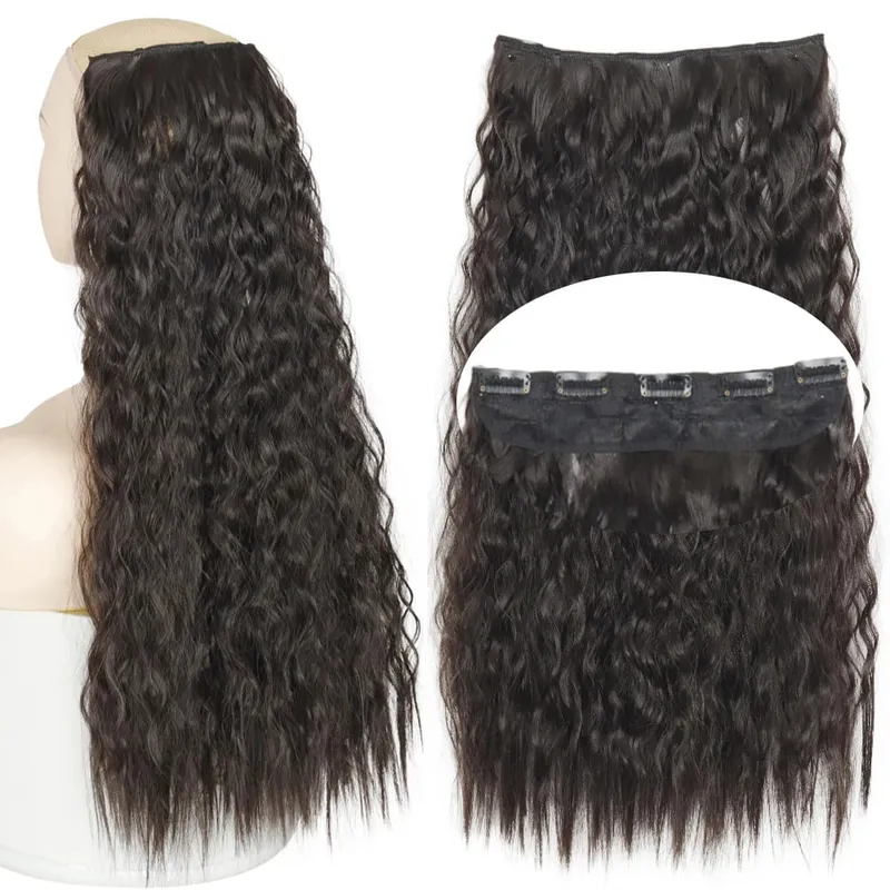 Synthetic One Piece 5clips Long Curly Clips in Hair Extension Hair Water Wave Blonde Black 24" For Women Hairpieces — image 11