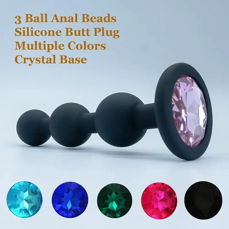 Black Silicone 3 Ball Anal Beads Sex Anal Plug Crystal Base Butt Plug Analplug But Plug Anal Trainer Toys Sex Toys For Woman — image 2
