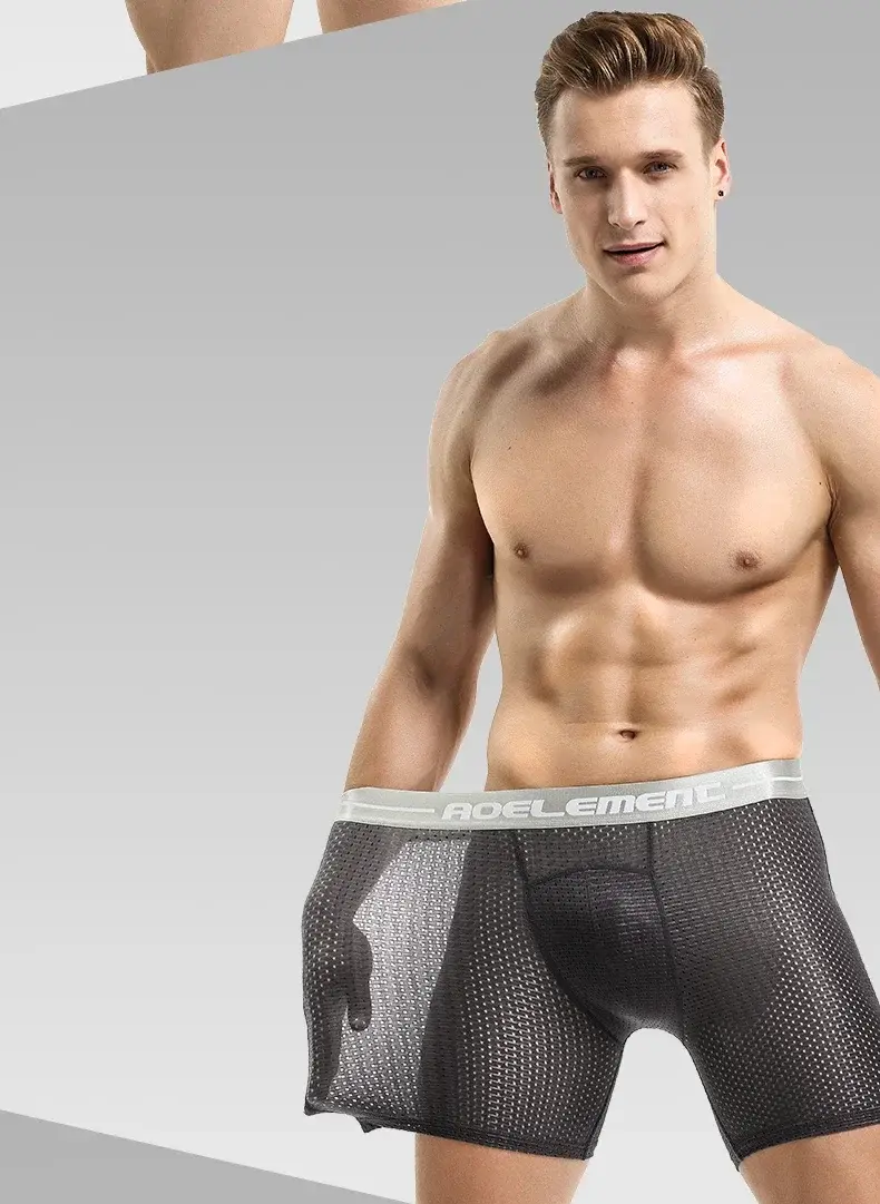 Professional sports men's underwear lengthened anti-wear leg boxer shorts ice silk hollow breathable quick dry running long leg — image 18