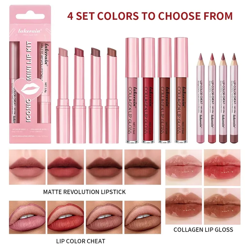 5 farve læbe liner + læbestift sæt og læbe plet let farve mat læbe kit læbestift Langvarig rød læbestift læbe makeup sæt — image 3