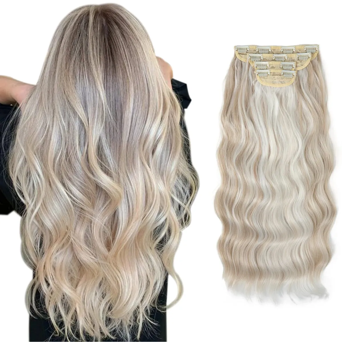Synthetic 22" Long Wavy Clip In Hair Extensions 4Pcs/Set Thick Hairpiece For Women Brown Blonde Black Natural Fake Hair Pieces — image 17