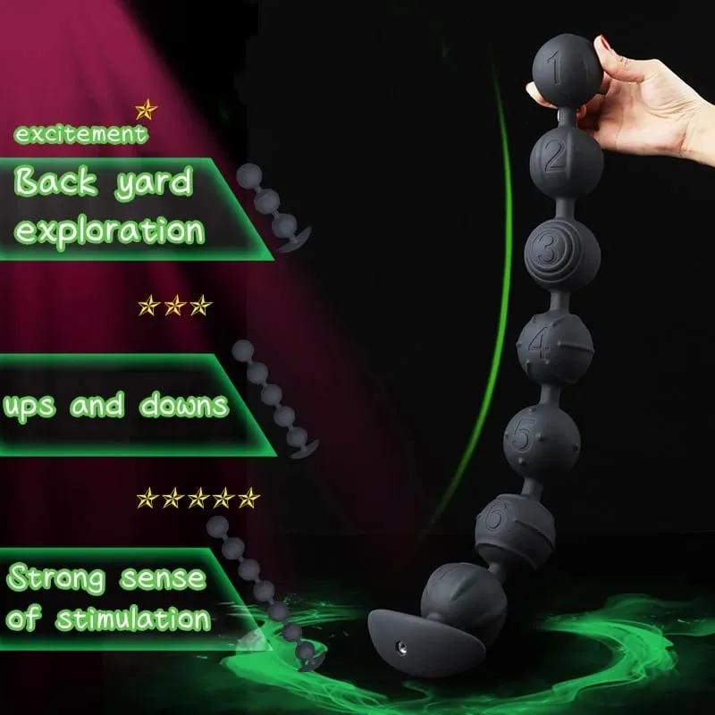 3-7beads Long Large Anal Tail Cosplay Soft Silicone Ball Dilator Sex Toys for Woman Man Anal Plug Massager Pull Beads Buttplug — image 4