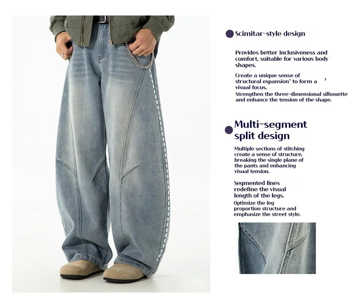 Autumn Retro Structured Split Washed Distressed Curved Jeans with Men's Silhouette Loose Straight Leg Pants Trendy Street Style — image 8
