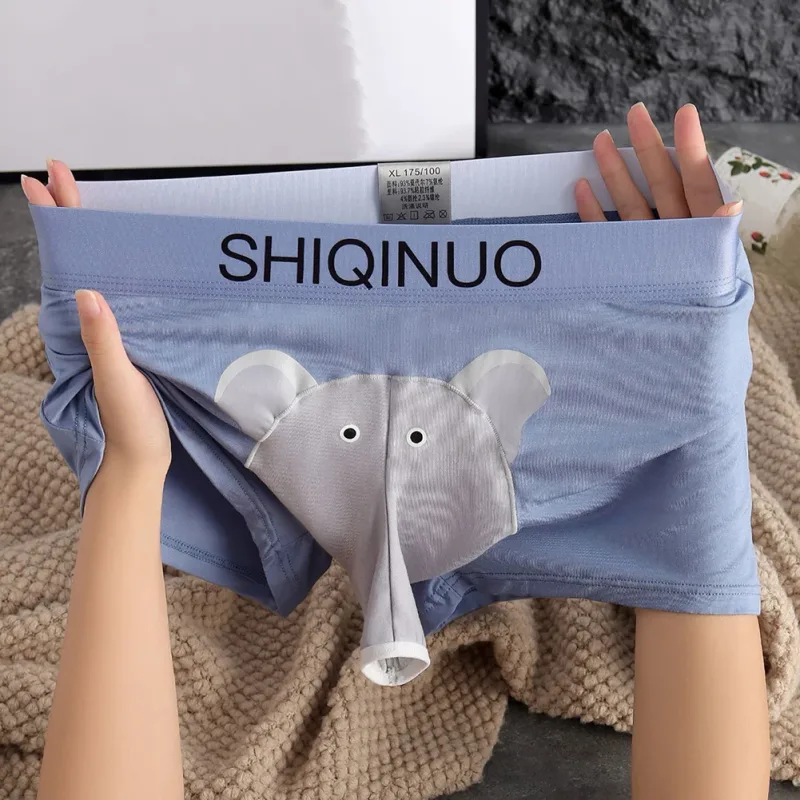 ผู้ชายน่ารักช้างพิมพ์กางเกงบ็อกเซอร์ยืดหยุ่นจดหมายเอว 3D กระเป๋านุ่ม Breathable Daily Sleep Home Casual Comfy ชุดชั้นในสวมใส่ — image 7