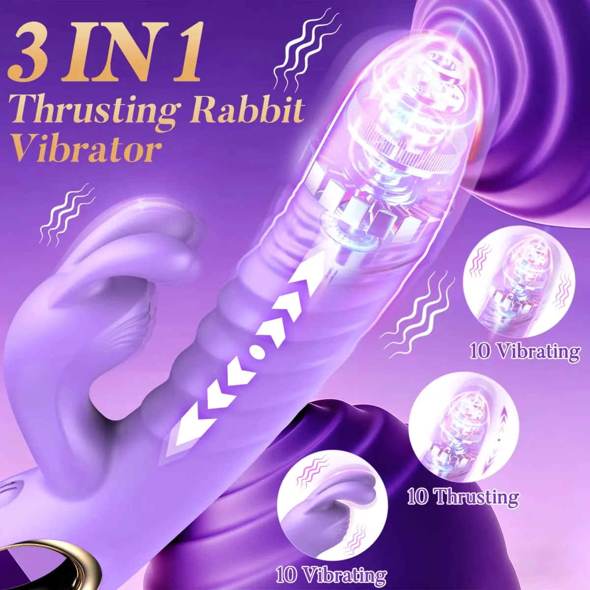 דחף ארנב ויברטור 10 רטט דחף G Spot Vibrator דילדו אנאלי עם סיליקון נוזלי עיסוי נרתיק צעצועי מין למבוגרים