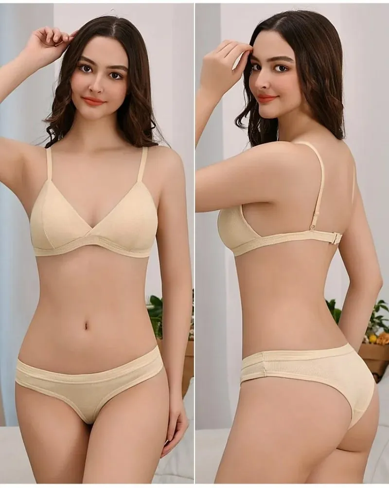 Seamless Bra and Panties Set Solid Color Bralette Thin Wireless Bras Low Waist Thong Sexy Lingerie Set Women's Underwear — image 4