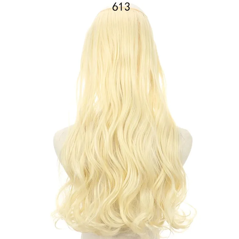 Long No Clips Invisible Wire Hair Extensions 16 22 32" Synthetic Wavy Black Brown One Piece Hairpiece Hair Extension